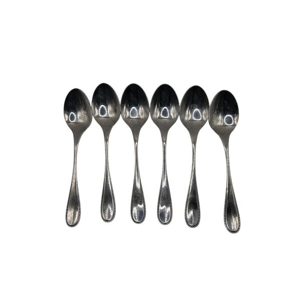 Set Of 6 Oxford Hall Crystal Palace Stainless Steel Teaspoons With Bead Edge Des - Picture 1 of 5